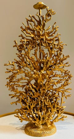 1990er Jahre Französisch Stéphane Galerneau für Galant "Morea" Koralle vergoldet Kerzenhalter