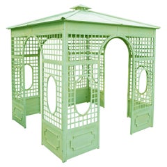 1990s French Square Iron Garden Greenhouse Painted Green Open on Four Sides