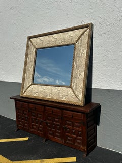 1990s French Style Large Upholstered Gilt Wood Wall Mirror