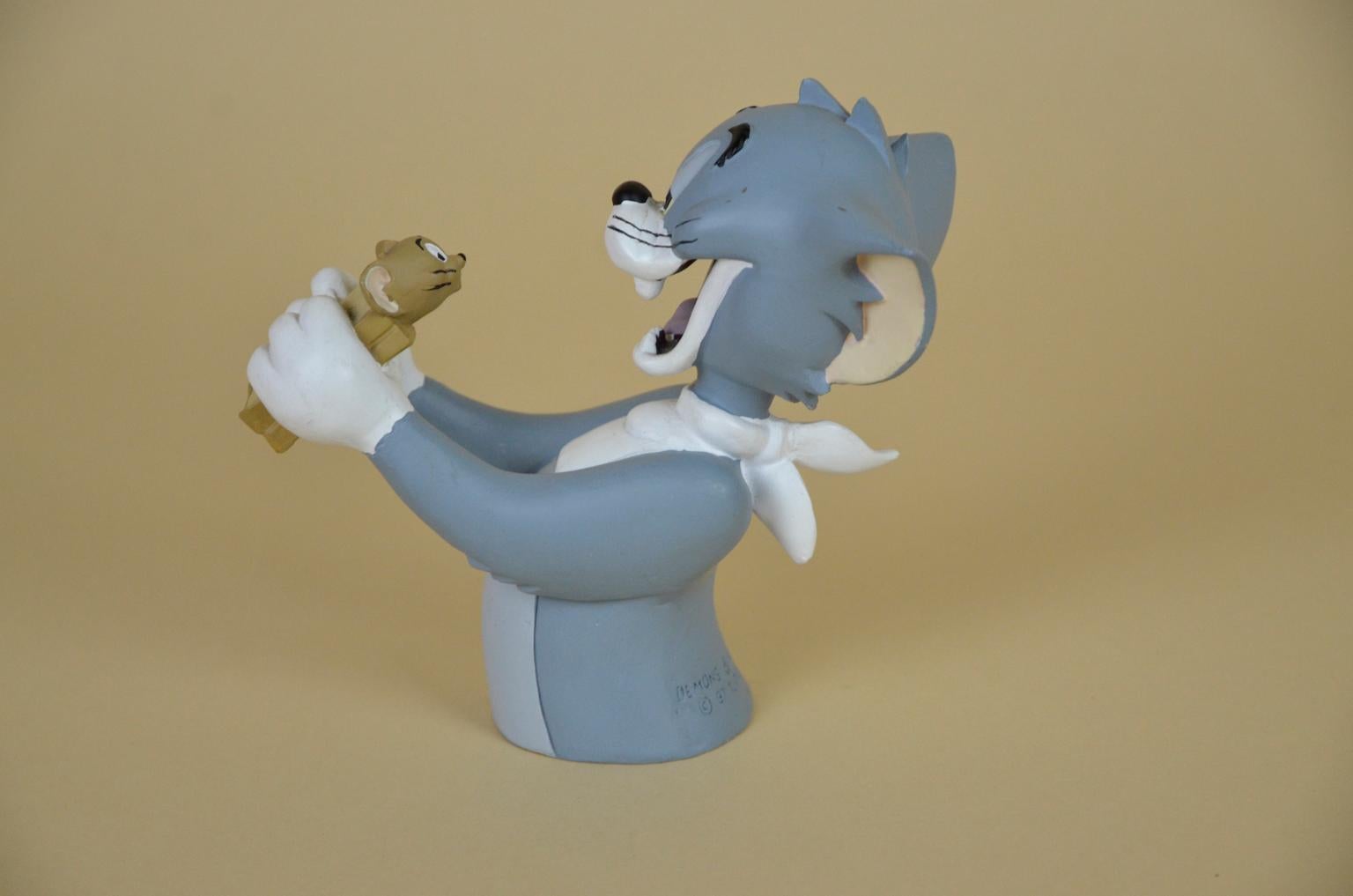 Hand-Painted 1990s French Vintage Hanna-Barbera Tom and Jerry Statue by Demons & Merveilles For Sale