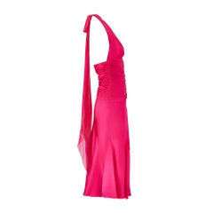 1990s Fuchsia Silk Halter-Neck Midi Dress