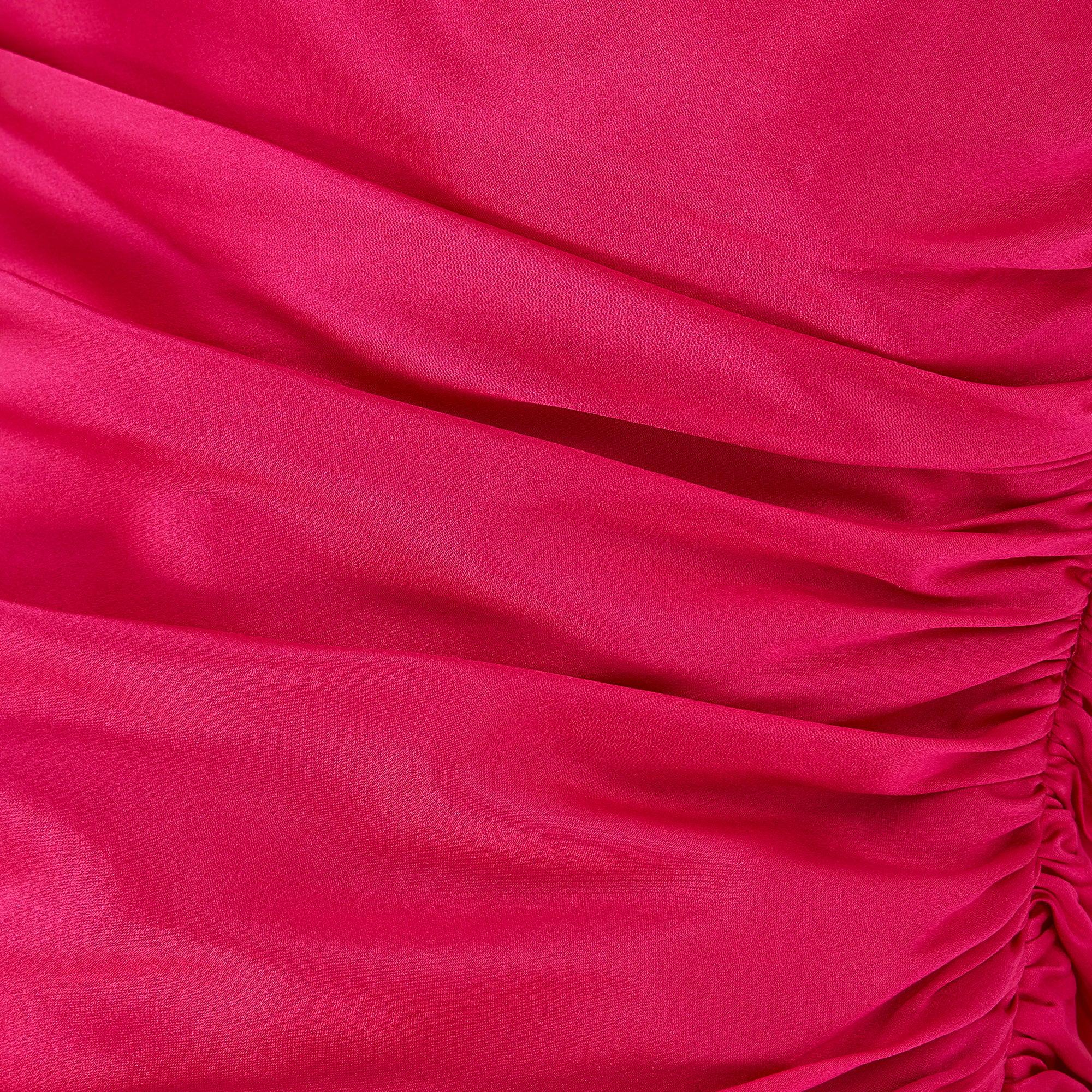 Vestido Midi Cuello Halter Seda Fucsia Años 90 en Excelente estado para la venta en London, GB