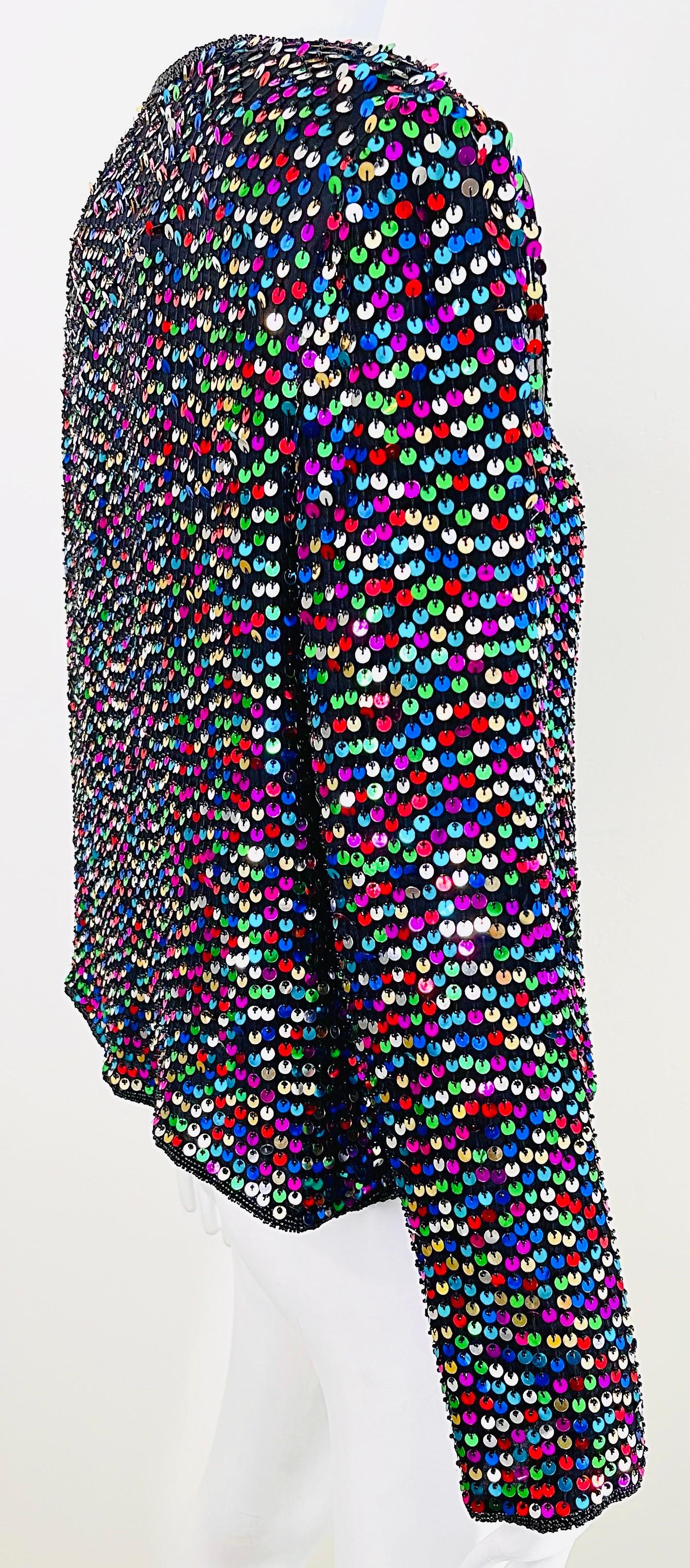 1990s Fully Sequined Beaded Size Large Colorful Silk 90s Vintage Cardigan Top For Sale 6