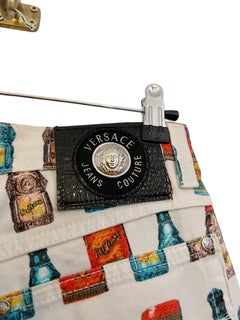 1990's Funky Gianni Versace High waisted Colourful Perfume Bottle pattern Jeans