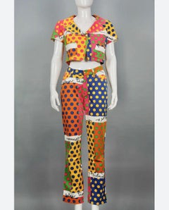 1990s Vintage MOSCHINO Colourful Polka Dot Rainbow Pattern High waist Jeans W28"