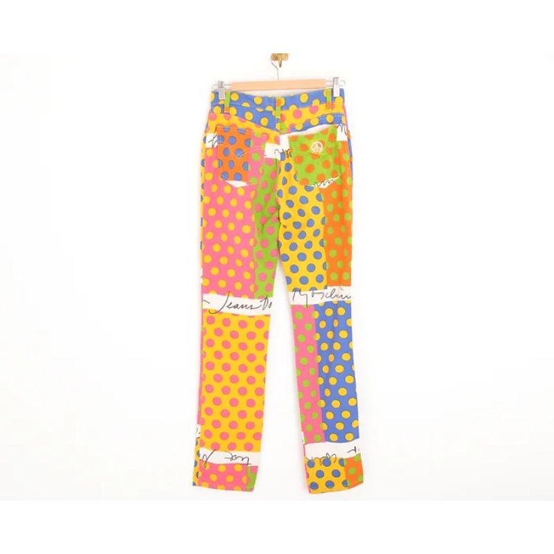 Brown 1990's Funky Vintage Moschino Colourful Polka Dot Pattern High waisted Jeans For Sale