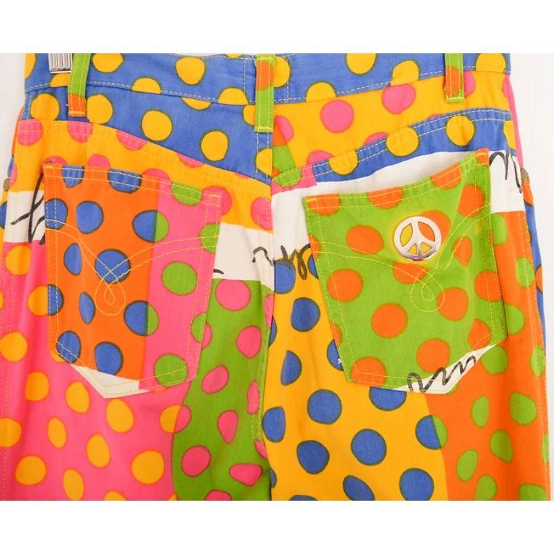 Women's 1990's Funky Vintage Moschino Colourful Polka Dot Pattern High waisted Jeans For Sale