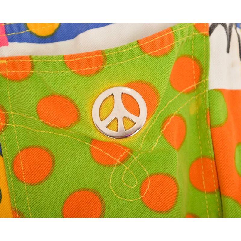 1990's Funky Vintage Moschino Colourful Polka Dot Pattern High waisted Jeans For Sale 1