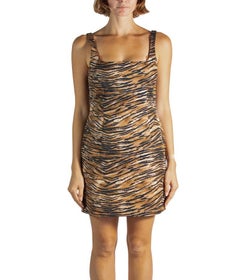 1990S Future Ozbek Caramel Brown Tiger Silk Cocktail Dress