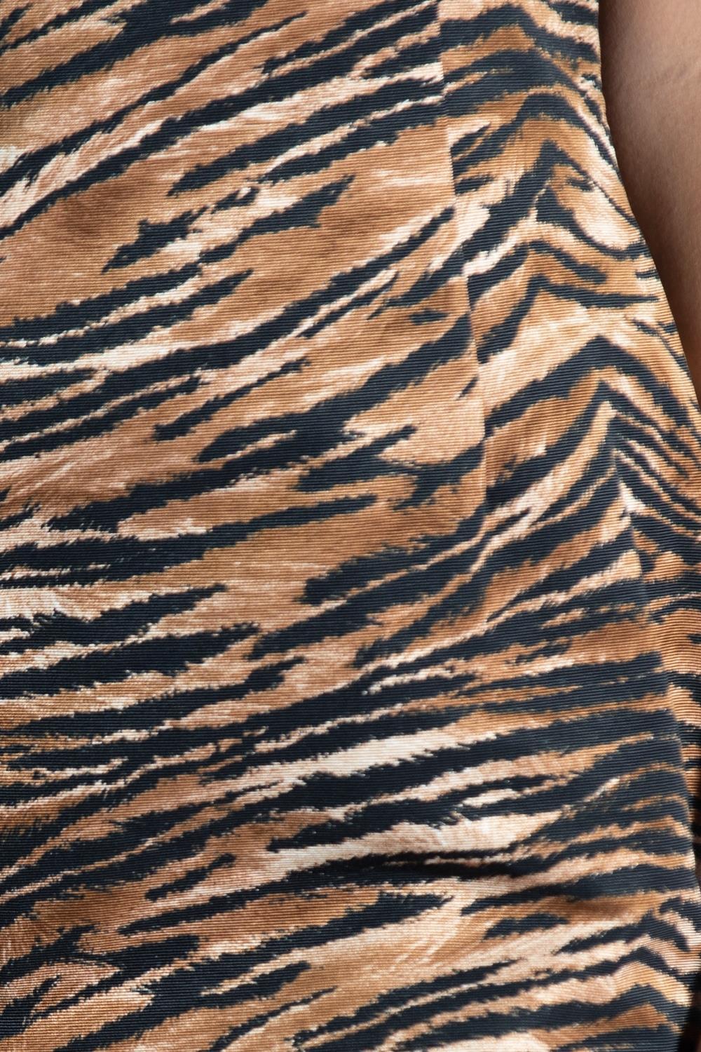 1990S Future Ozbek Caramel Brown Tiger Silk Cocktail Dress For Sale 3