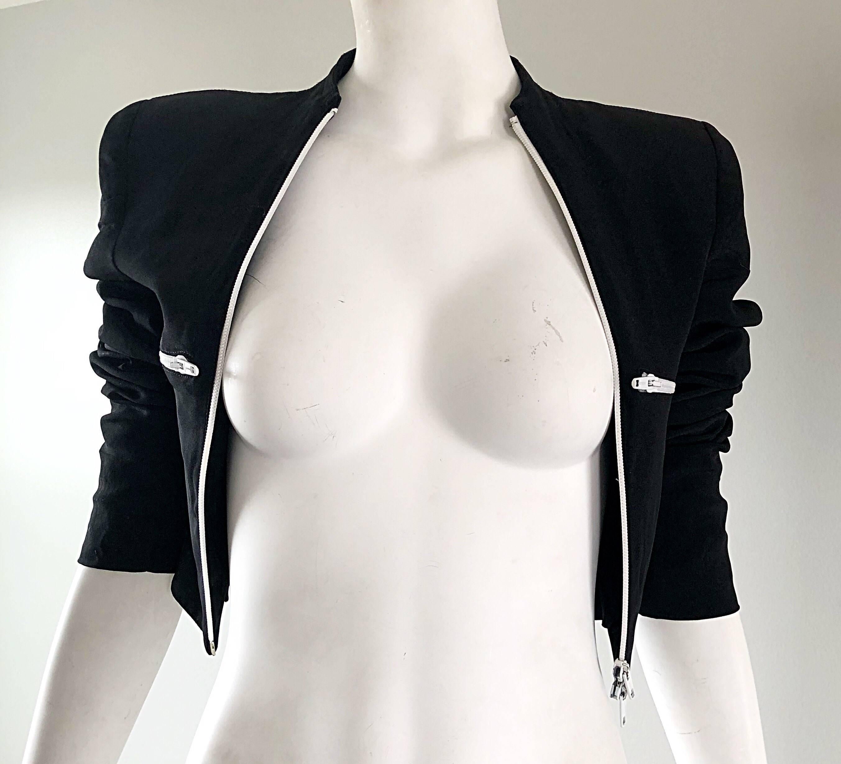 Women's 1980s Future Rifat Ozbek Black and White Vintage 80s Cropped Bolero Jacket