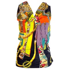 1990s Fuzzi Belt Leopard Flower Print Size 4 Sleeveless Silk Vintage 90s Blouse