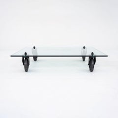 1990 Gae Aulenti for Fontana Arte Table basse en verre Tavolo Con Ruote 47"