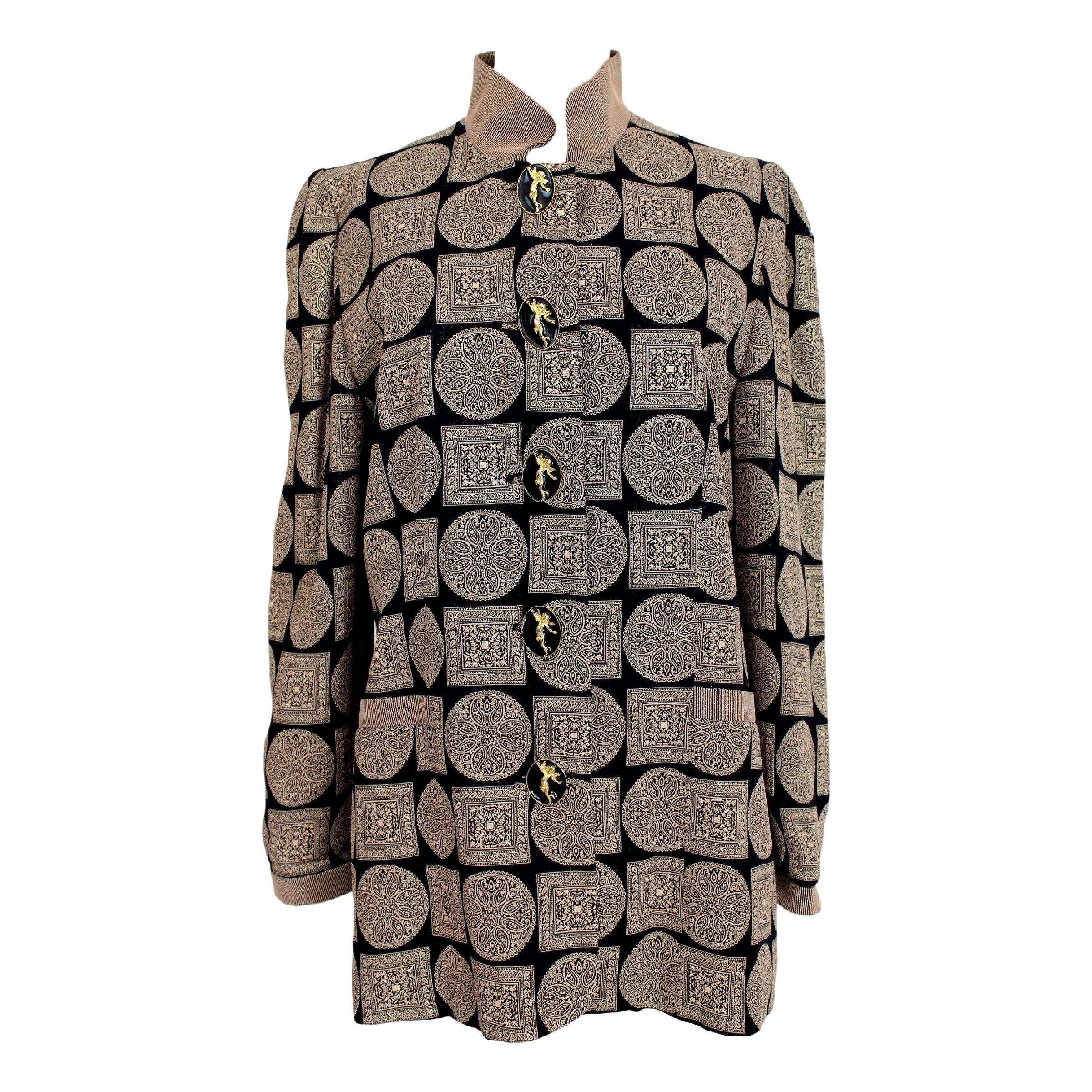 1990s Gai Mattiolo Black Gold Paisley Silk Vintage Jacket Blazer