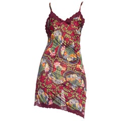 1990s Galliano Christian Dior Floral Jersey & Lace Slip Dress NWT