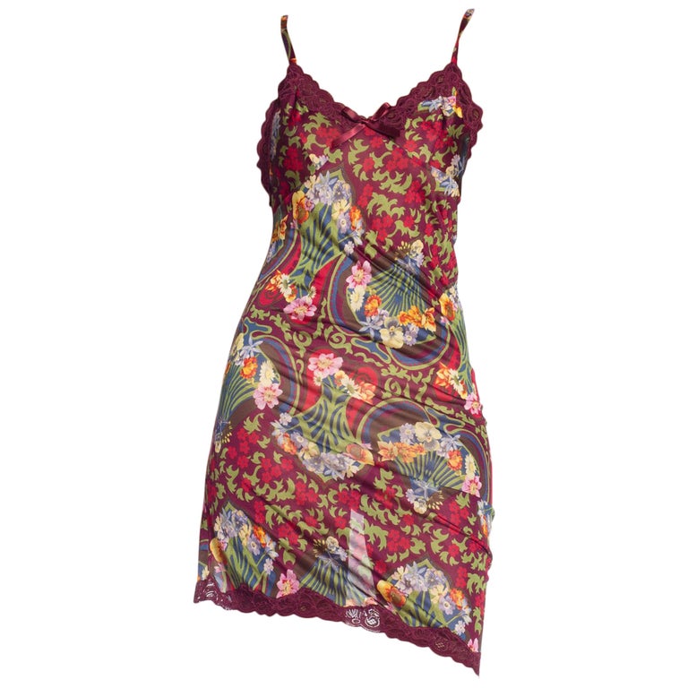 1990s Galliano Christian Dior Floral Jersey and Lace Slip Dress NWT at ...