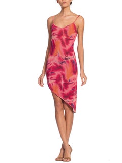 1990s Galliano Slinky Jersey Pink Tie-Dye Dress