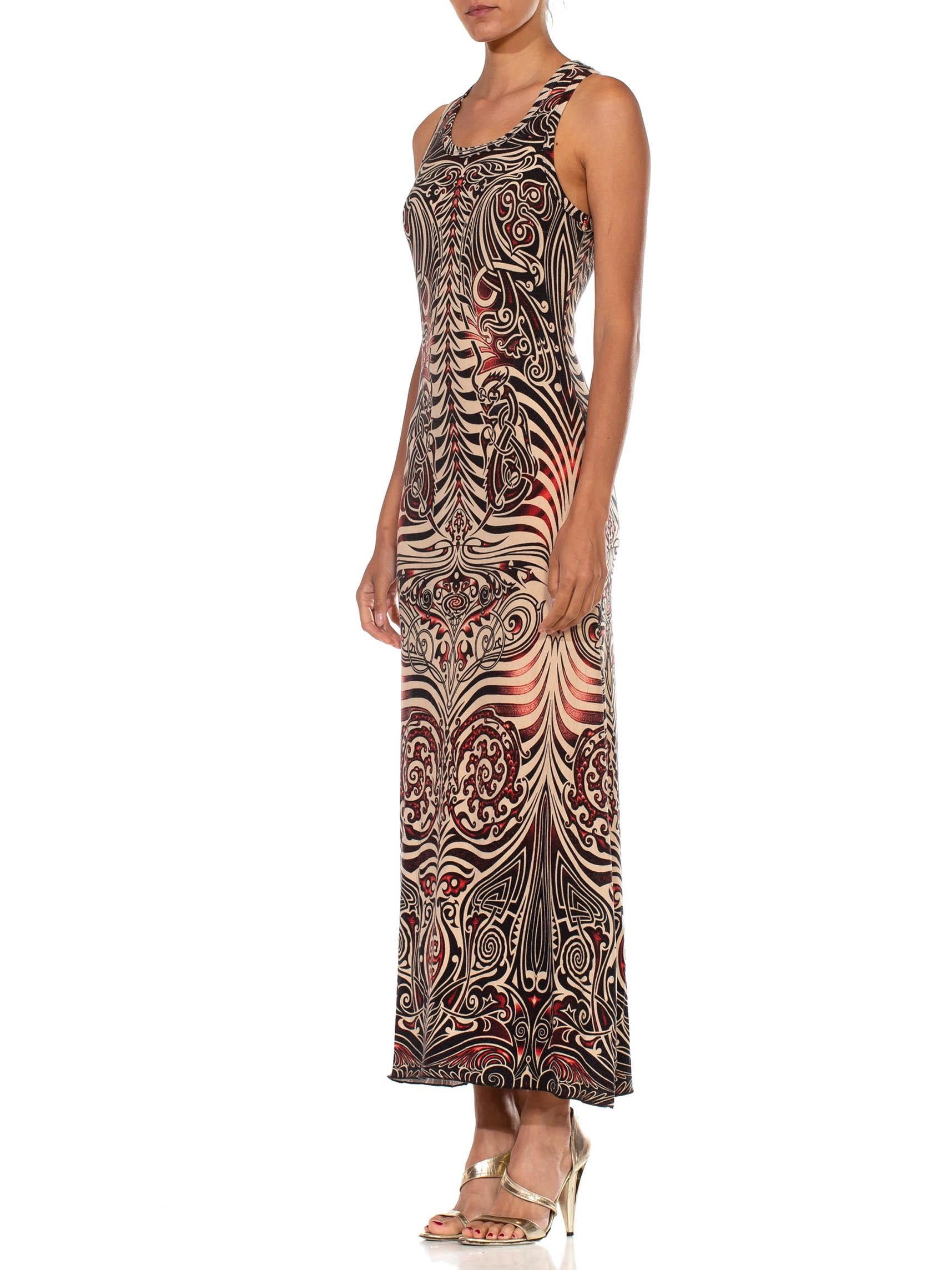 1990S GAULTIER JEANS Multicolor Viscose Blend Jersey Sleeveless Gown In Good Condition For Sale In New York, NY