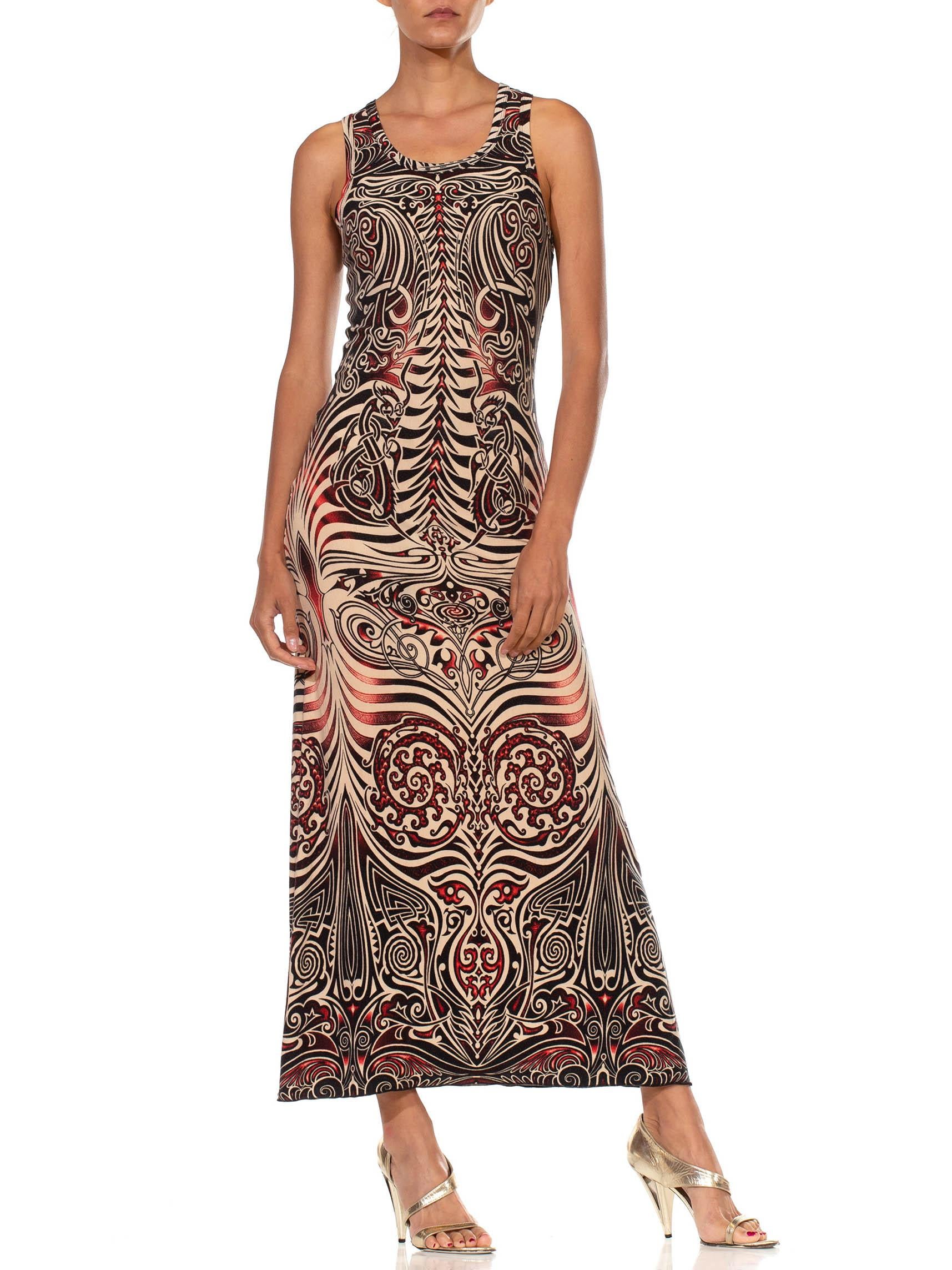 1990S GAULTIER JEANS Multicolor Viscose Blend Jersey Sleeveless Gown For Sale 1
