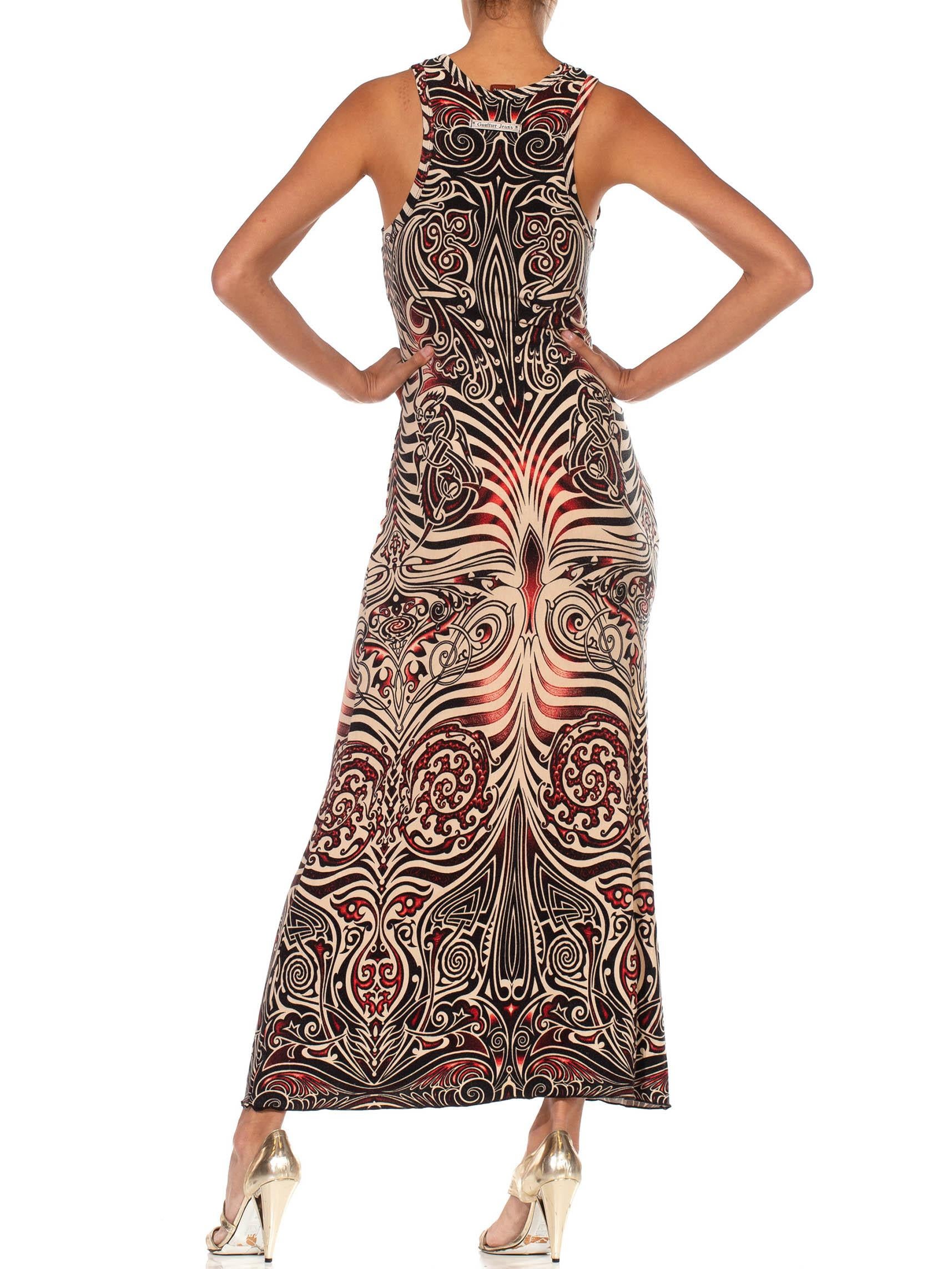 1990S GAULTIER JEANS Multicolor Viscose Blend Jersey Sleeveless Gown For Sale 2