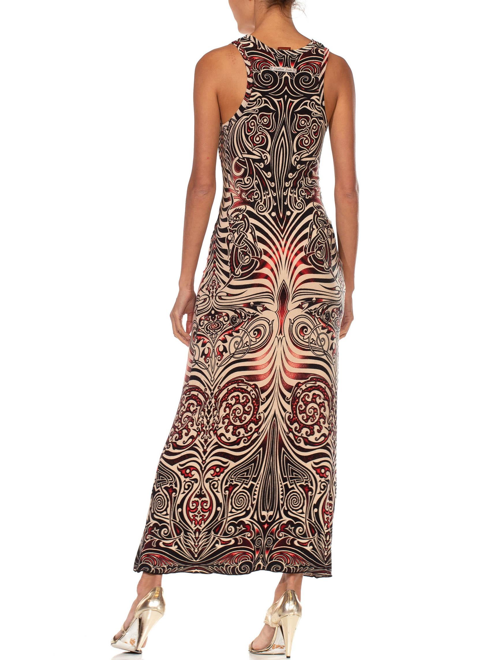 1990S GAULTIER JEANS Multicolor Viscose Blend Jersey Sleeveless Gown For Sale 4