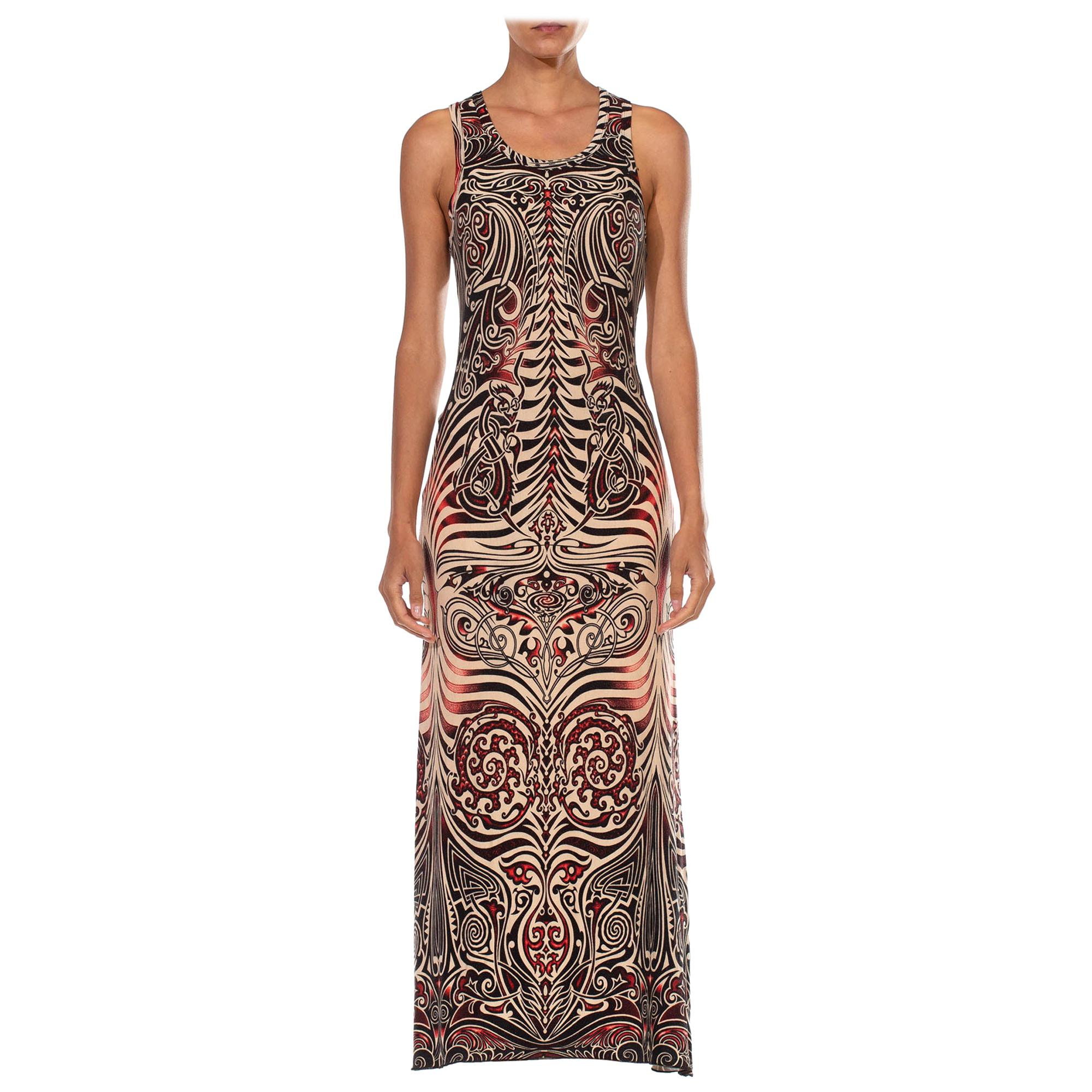 1990S GAULTIER JEANS Multicolor Viscose Blend Jersey Sleeveless Gown For Sale