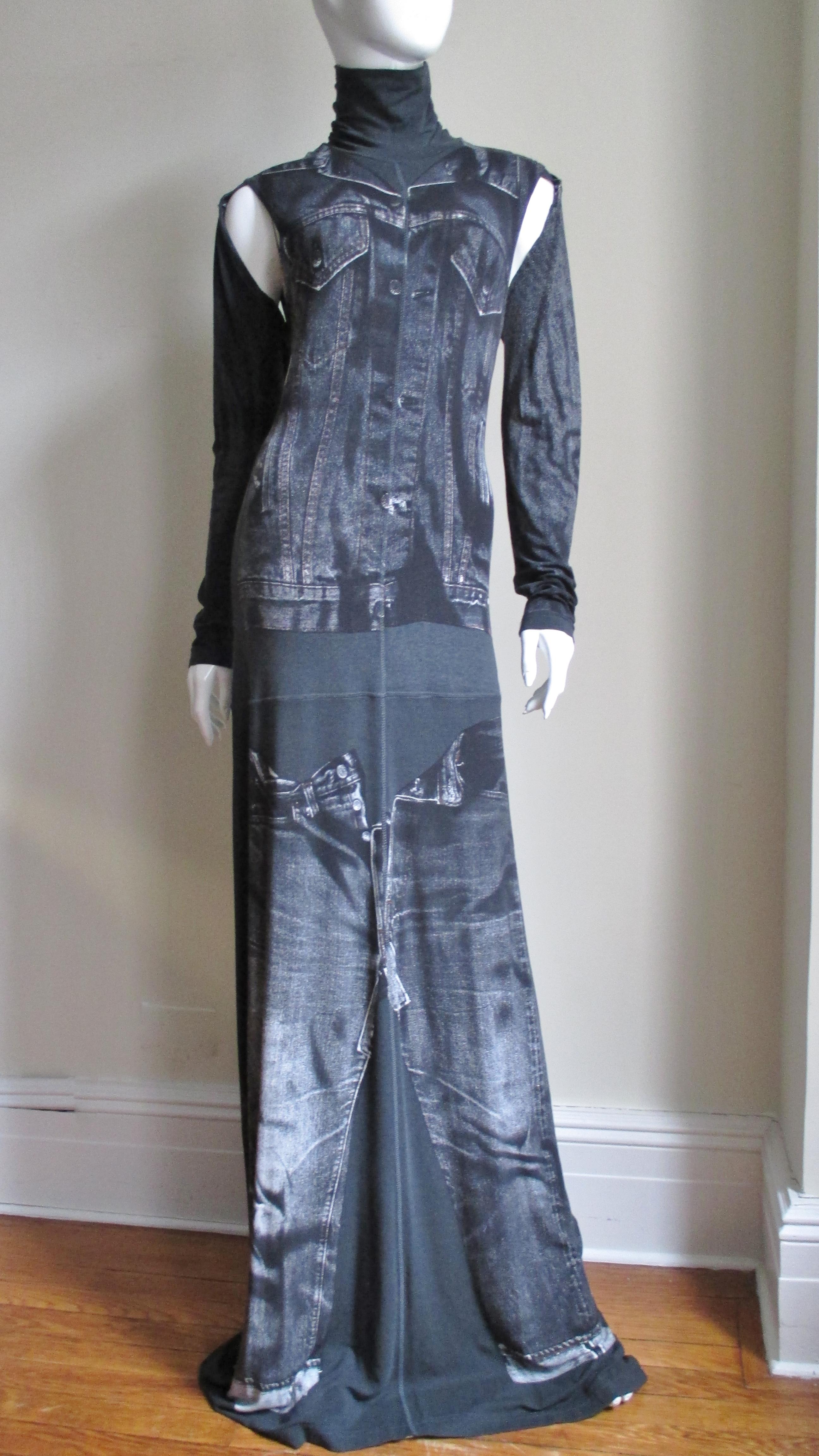 1990s Gaultier Trompe L'oeil Maxi Dress with Removable Sleeves 5