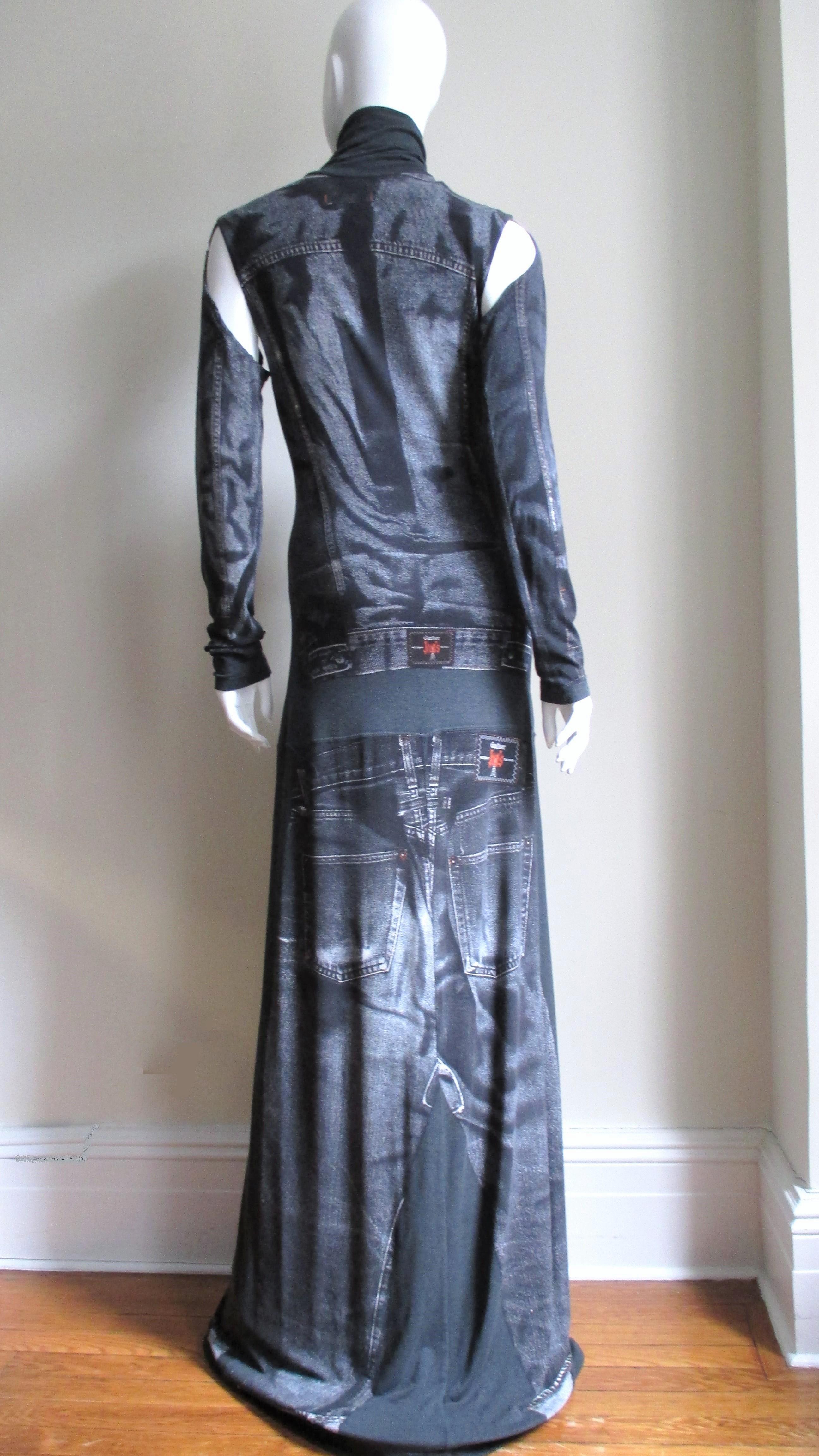 1990s Gaultier Trompe L'oeil Maxi Dress with Removable Sleeves 7