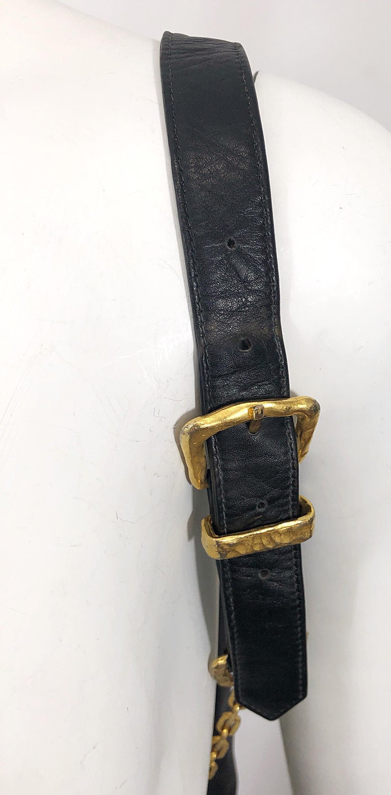 1990s Gemma Kahng Black Leather + Gold Chain Tassel Vintage 90s ...