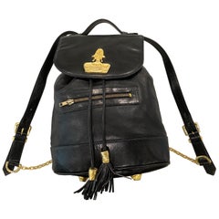 1990s Gemma Kahng Black Leather + Gold Chain Tassel Vintage 90s Backpack Bag