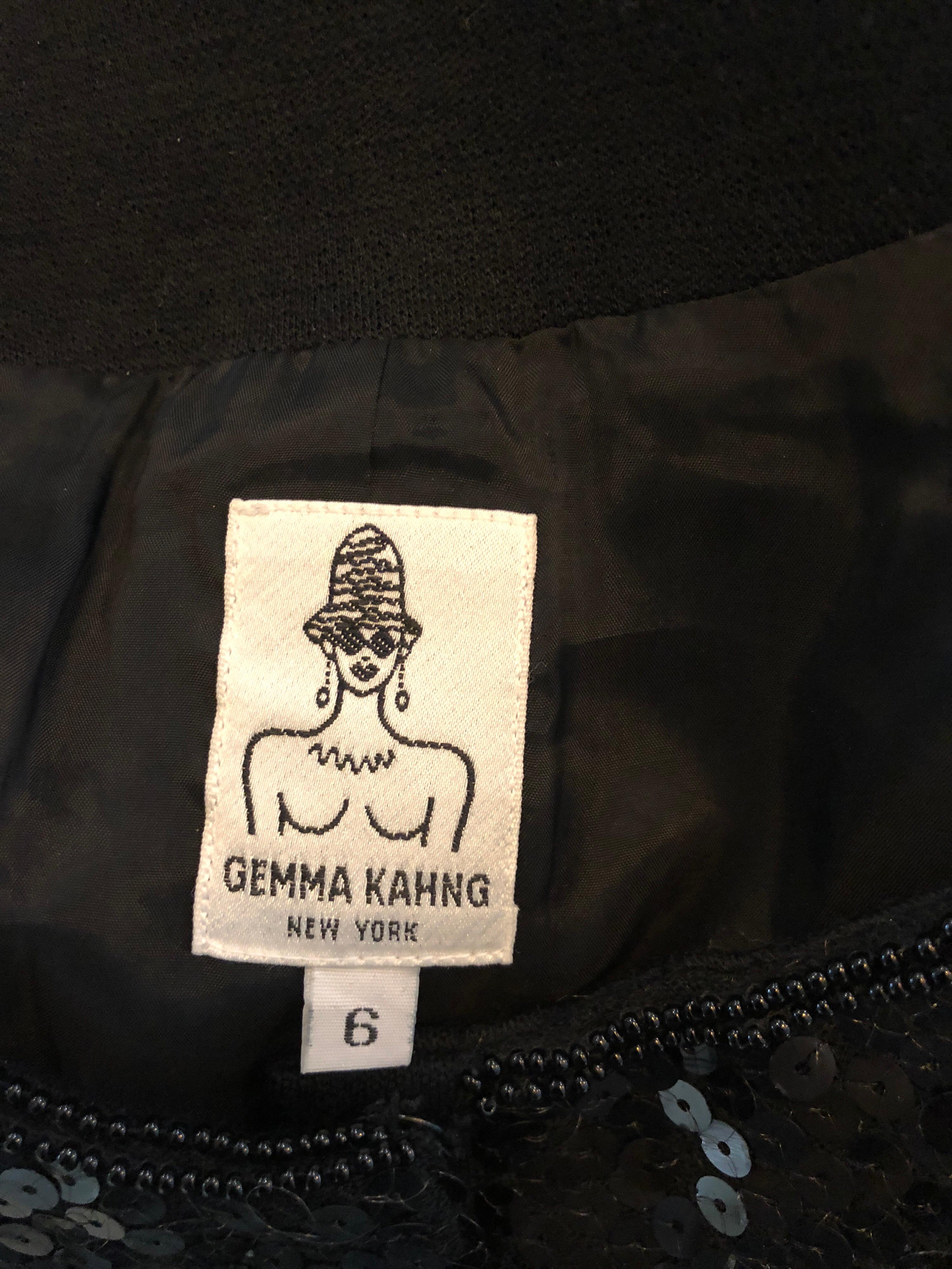 1990s Gemma Kahng Black Sequin Size 6 Wool Vintage 90s Chic Cropped Jacket For Sale 12