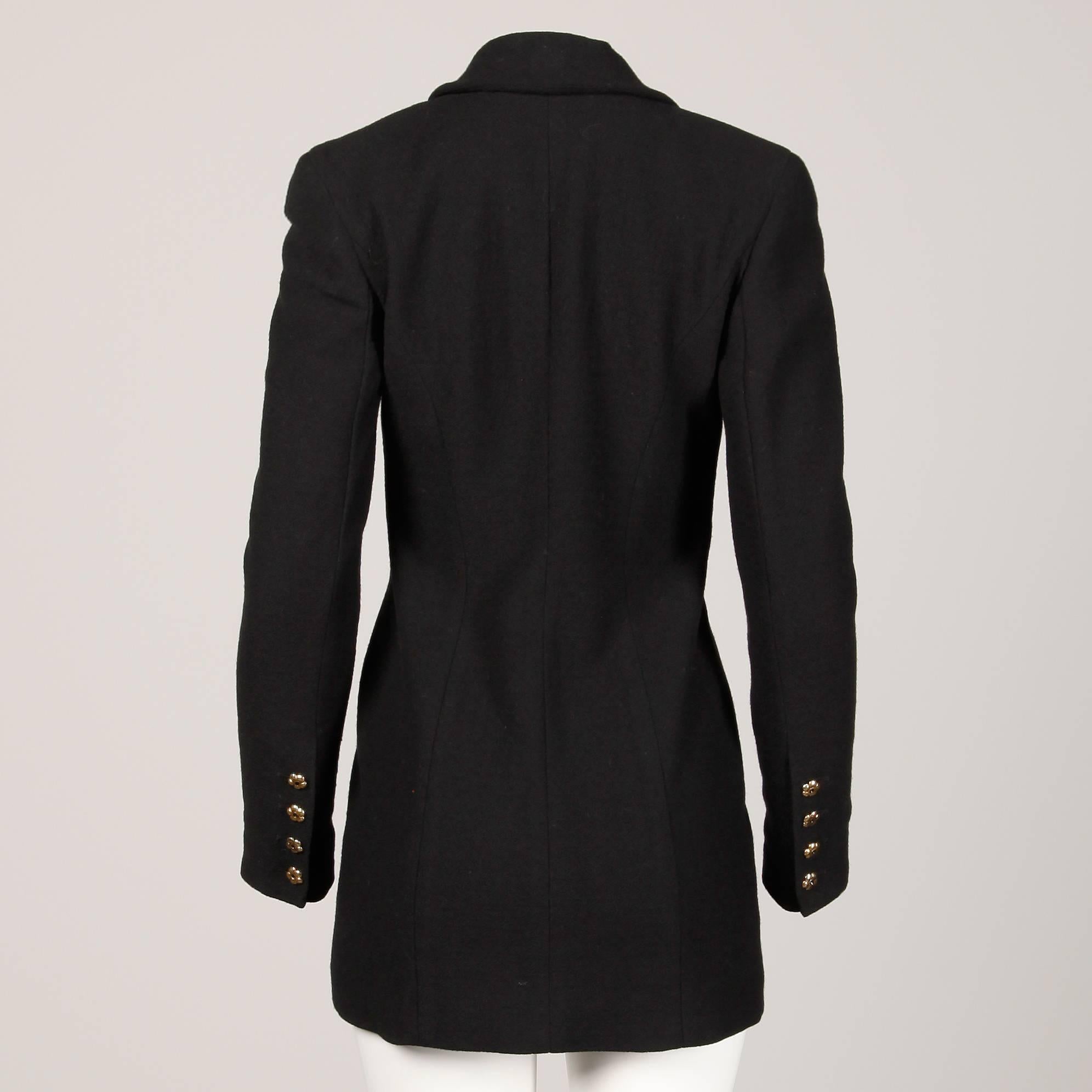 1990s Gemma Kahng Vintage Black + White Wool Tuxedo Blazer Jacket In Excellent Condition For Sale In Sparks, NV