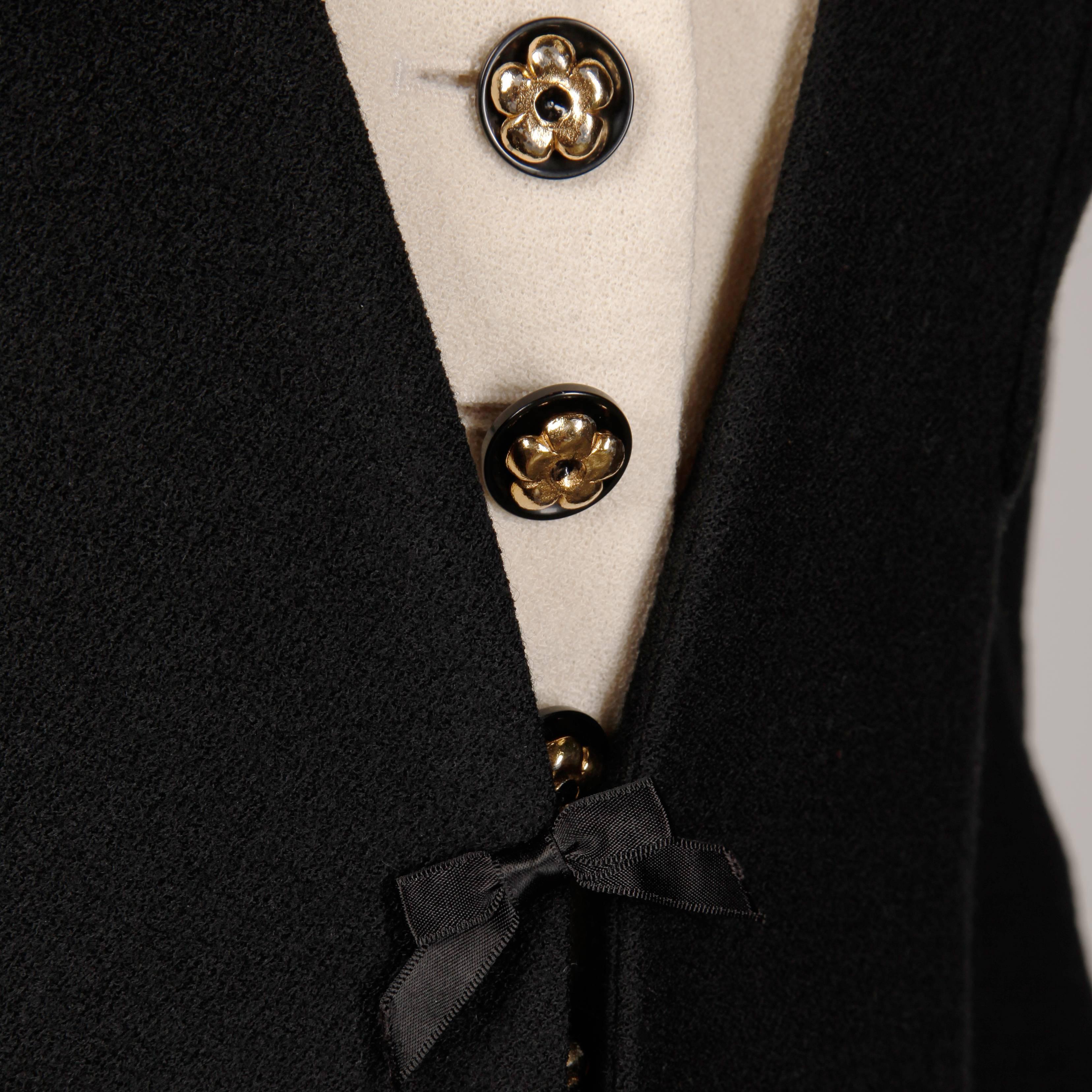 1990s Gemma Kahng Vintage Negro + Blanco Lana Chaqueta Esmoquin Blazer en venta 2