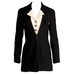 1990s Gemma Kahng Vintage Black + White Wool Tuxedo Blazer Jacket