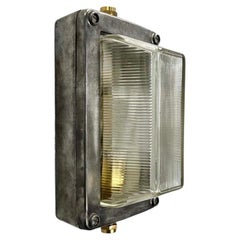 1990's General Electric Vintage Aluminium Rectangular Bulkhead Reeded Glass