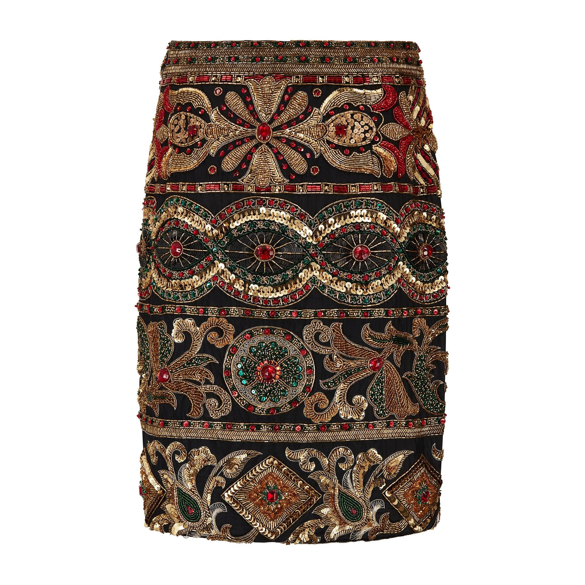 Black 1990s Genny By Gianni Versace Baroque Beaded and Sequinned Skirt For Sale