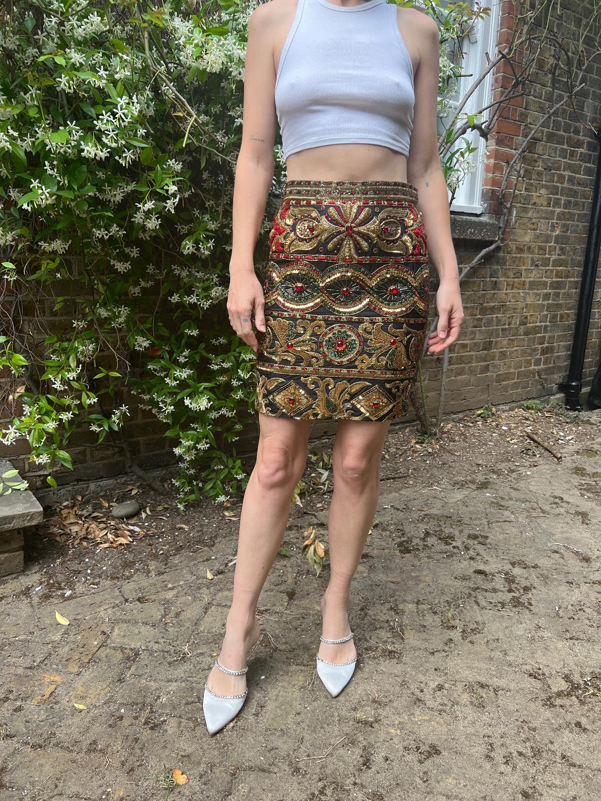 Women's 1990s Genny By Gianni Versace Baroque Beaded and Sequinned Skirt For Sale