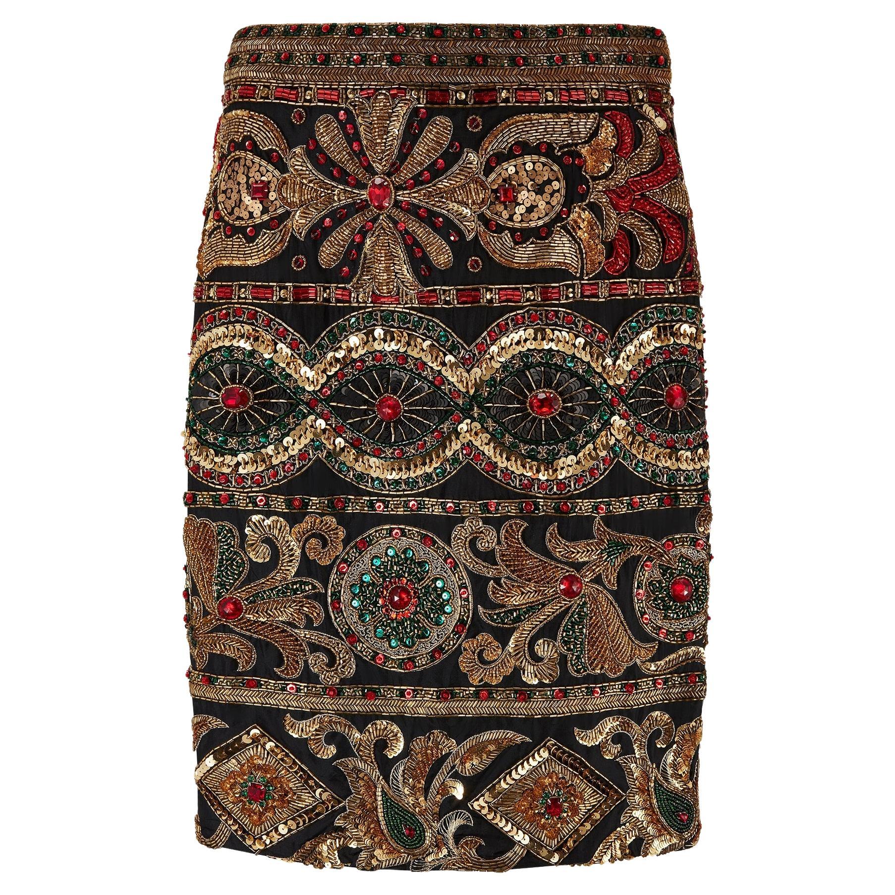 Genny By Gianni Versace jupe baroque perlée et pailletée, années 1990 en vente