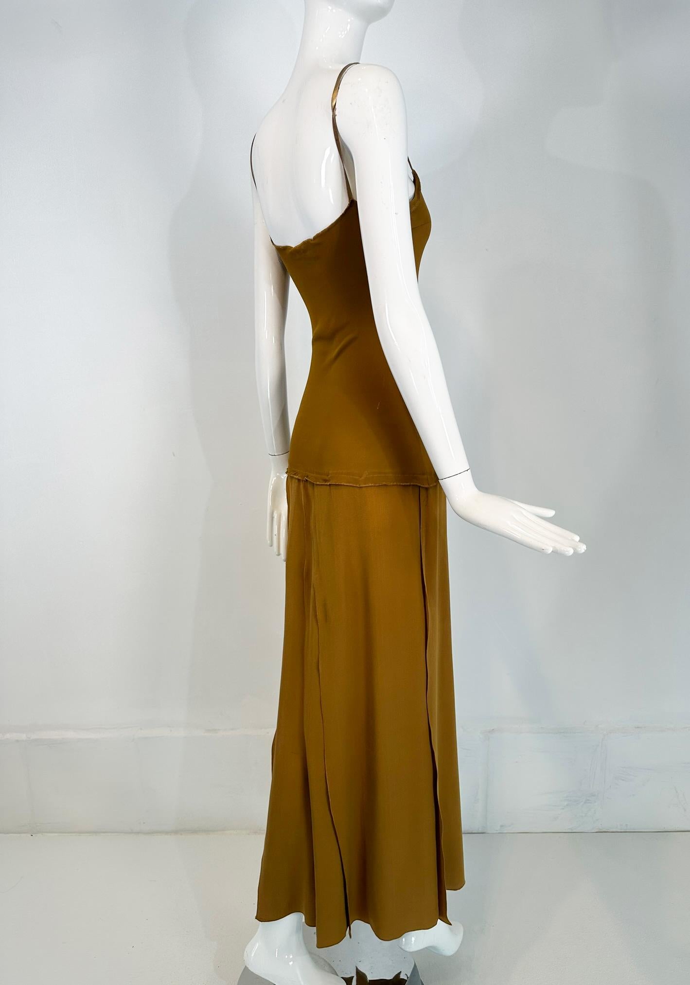 1990s Genny Gold Jersey Gold Silk Chiffon Car Wash Skirt Evening Dress For Sale 6