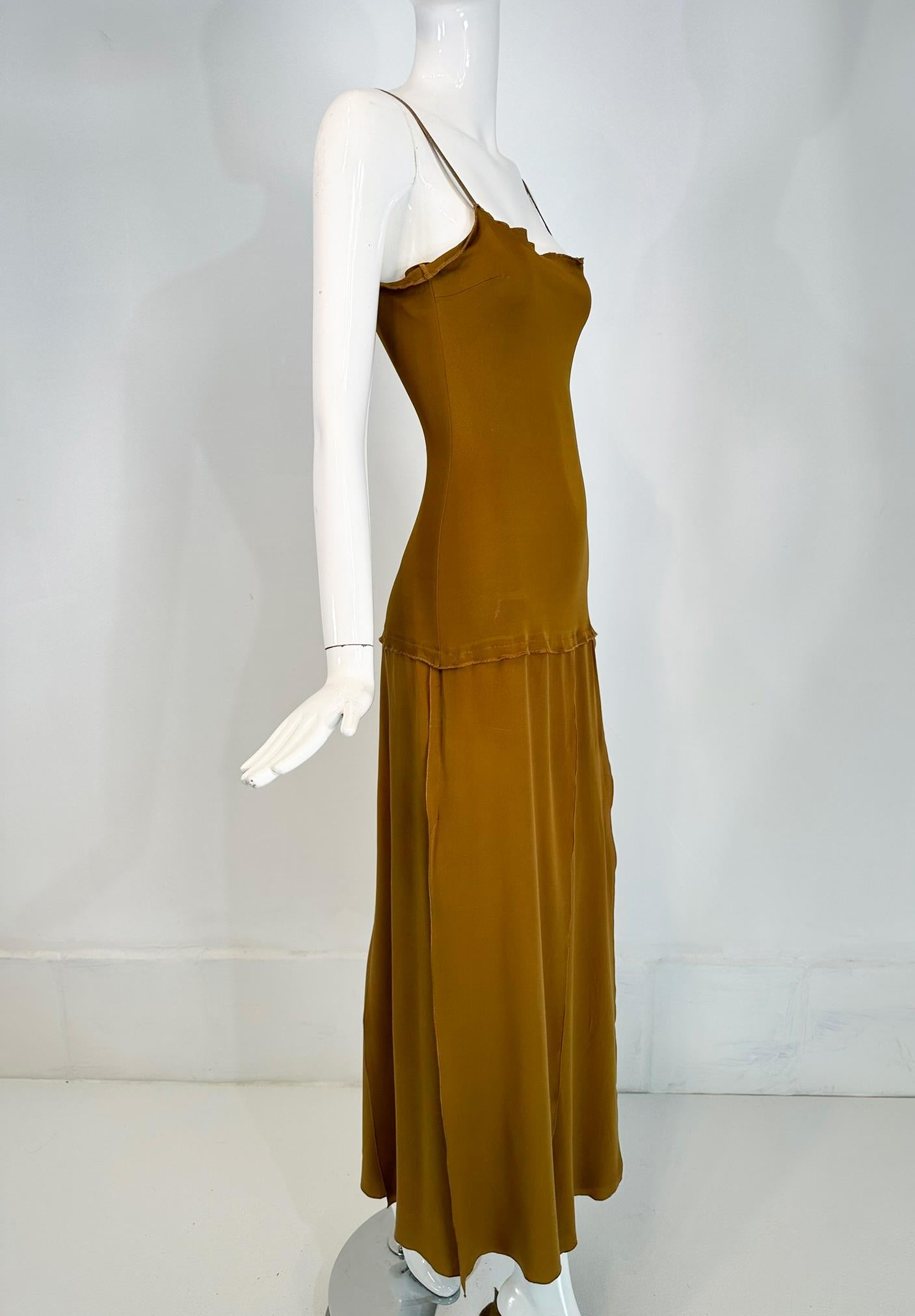1990s Genny Gold Jersey Gold Silk Chiffon Car Wash Skirt Evening Dress For Sale 8