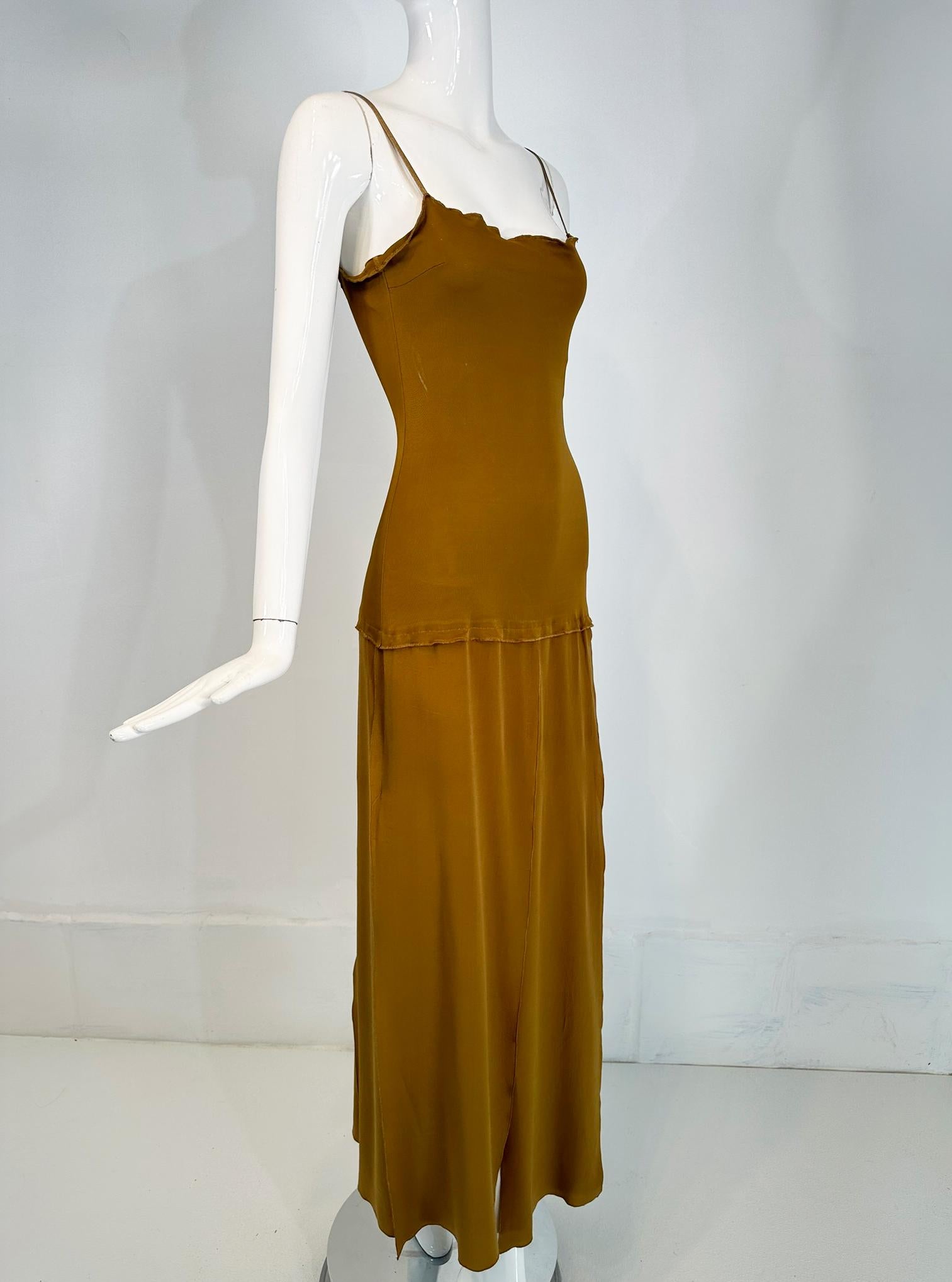 1990s Genny Gold Jersey Gold Silk Chiffon Car Wash Skirt Evening Dress For Sale 9