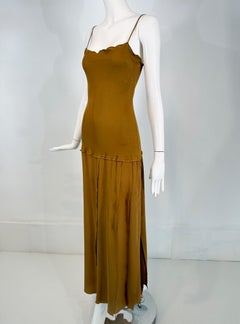 1990s Genny Gold Jersey Gold Silk Chiffon Car Wash Skirt Evening Dress