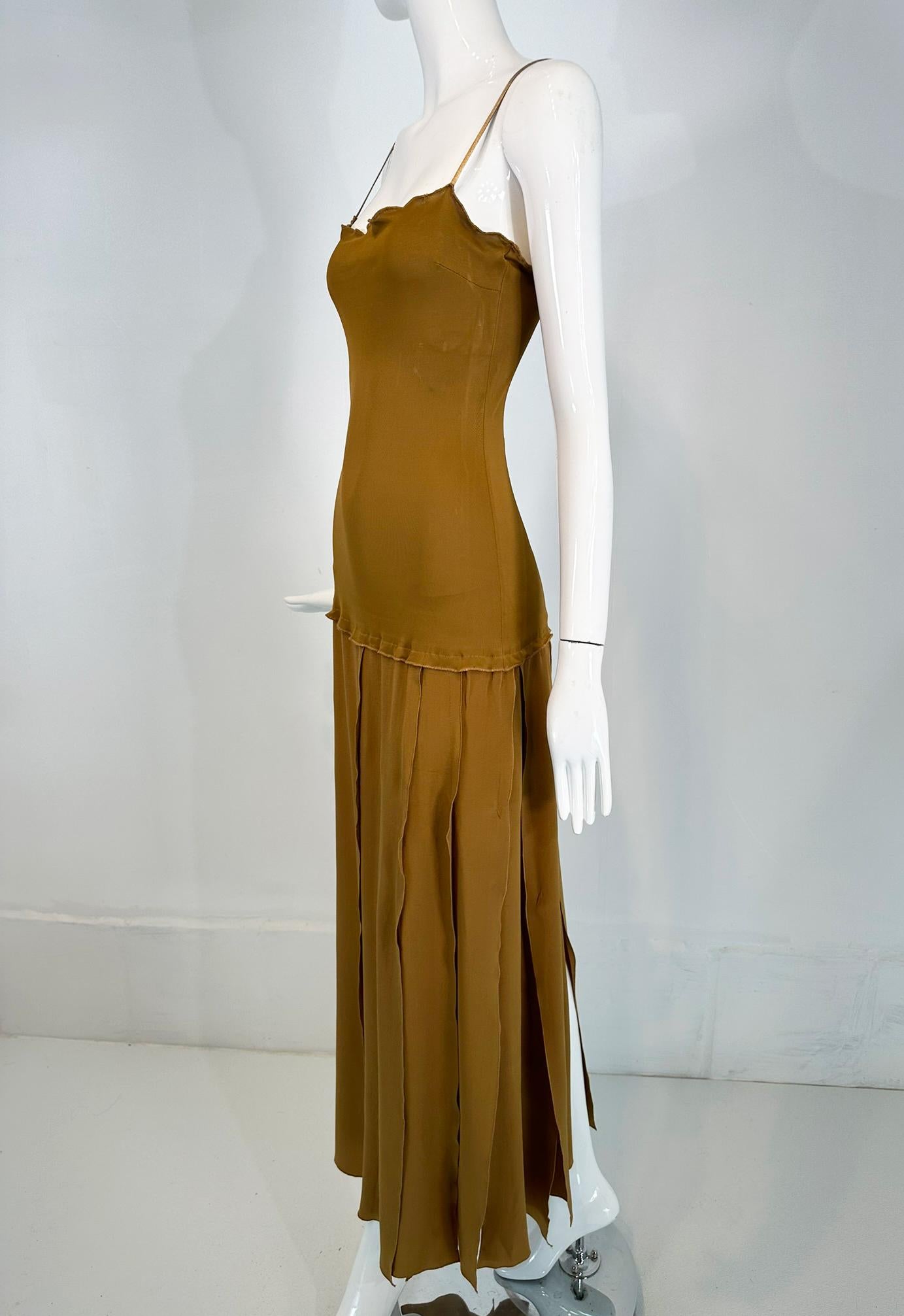 1990s Genny Gold Jersey Gold Silk Chiffon Car Wash Skirt Evening Dress In Good Condition For Sale In West Palm Beach, FL