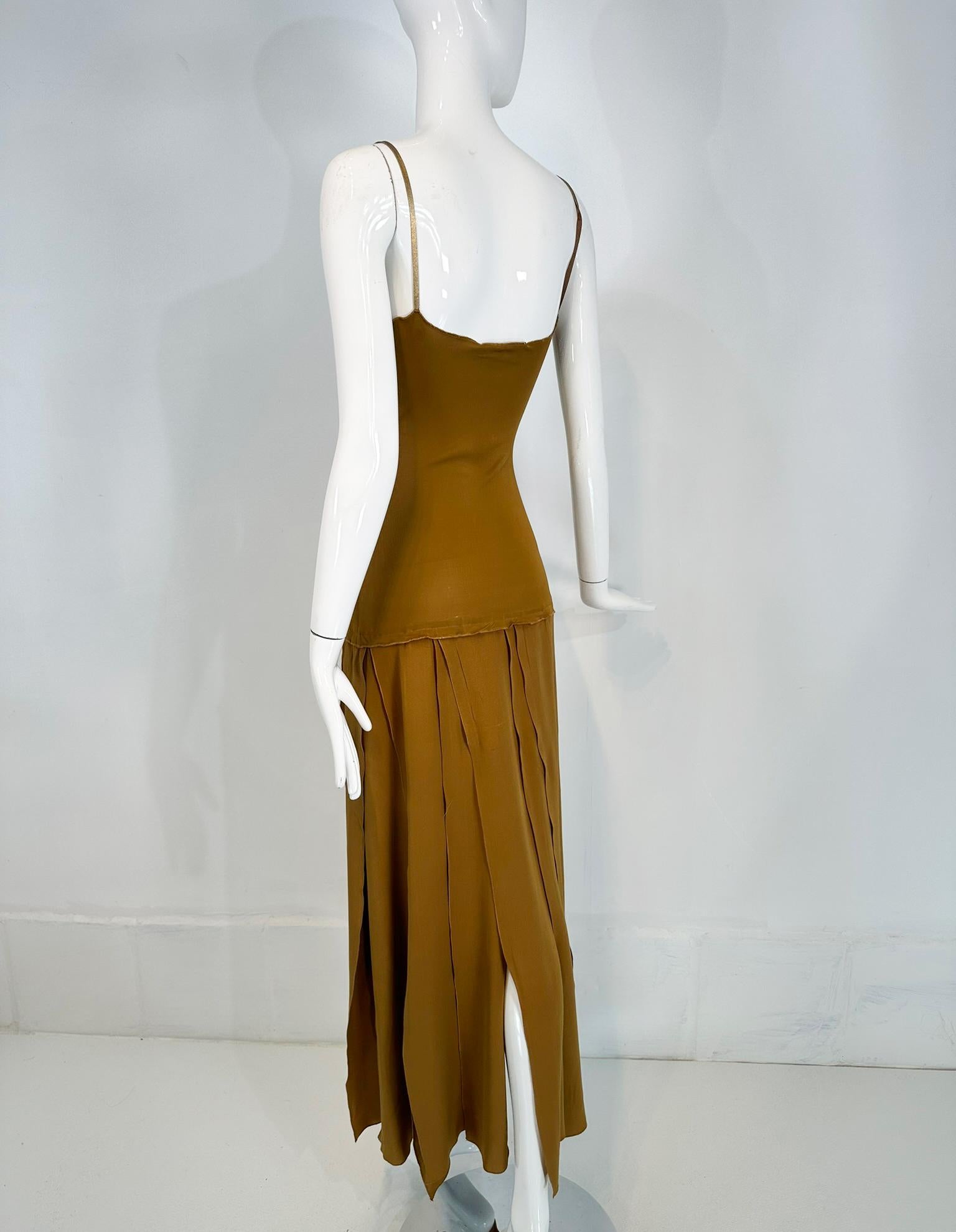1990s Genny Gold Jersey Gold Silk Chiffon Car Wash Skirt Evening Dress For Sale 1