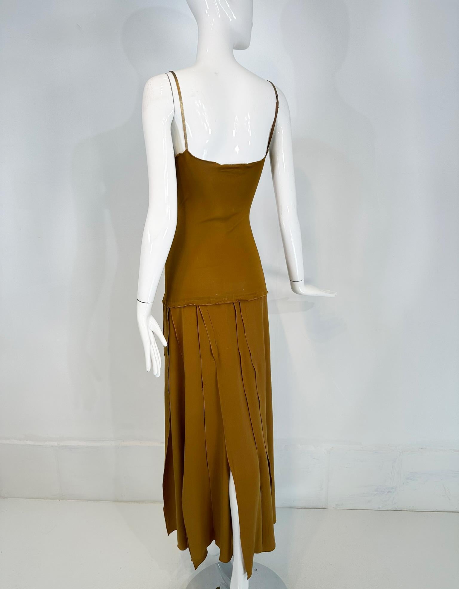 1990s Genny Gold Jersey Gold Silk Chiffon Car Wash Skirt Evening Dress For Sale 2