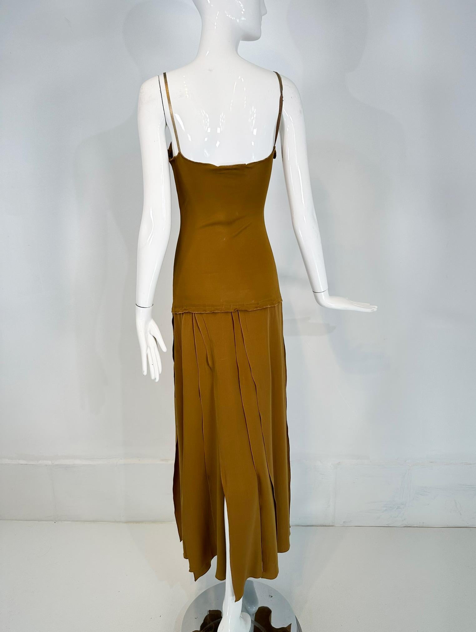 1990s Genny Gold Jersey Gold Silk Chiffon Car Wash Skirt Evening Dress For Sale 3