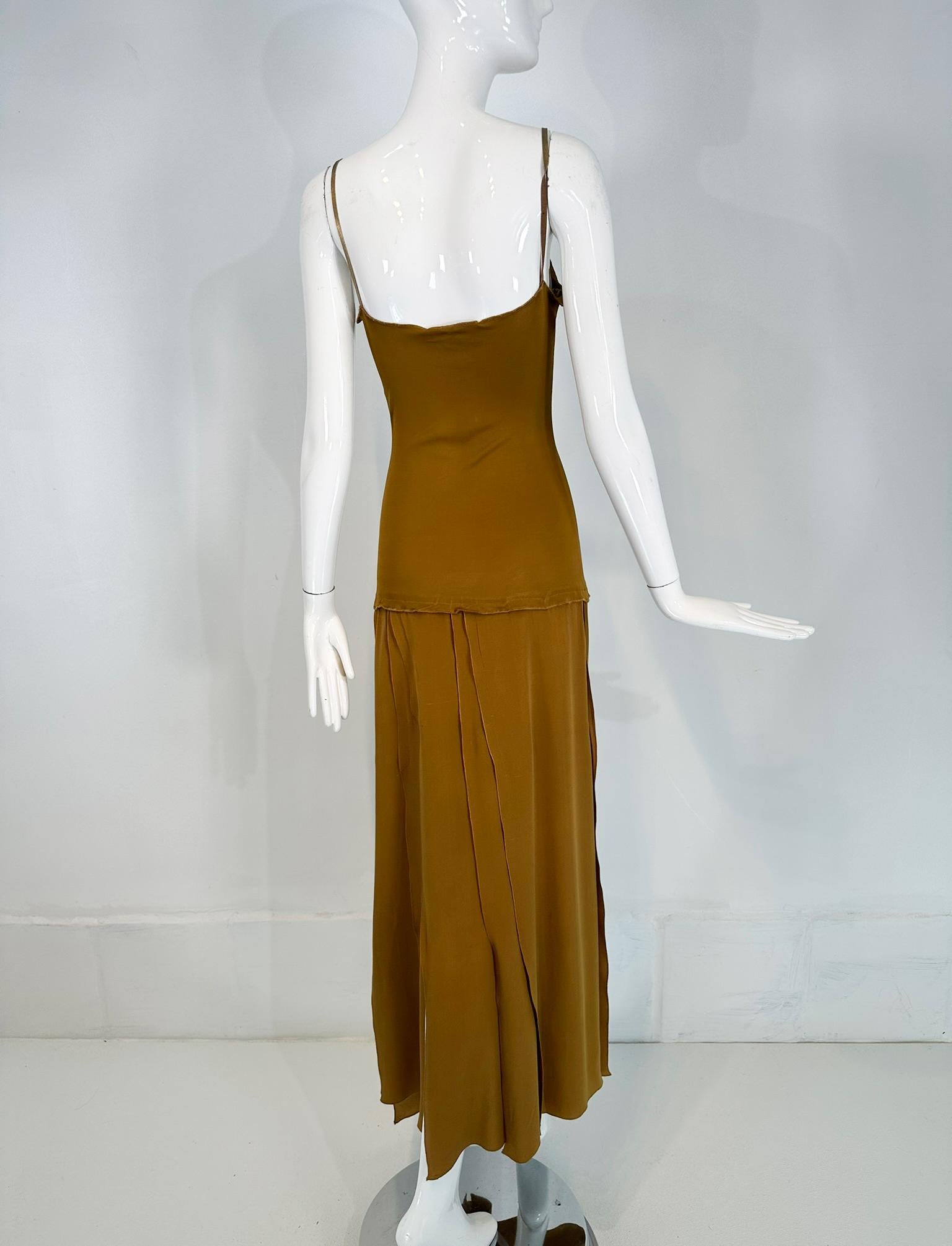 1990s Genny Gold Jersey Gold Silk Chiffon Car Wash Skirt Evening Dress For Sale 4