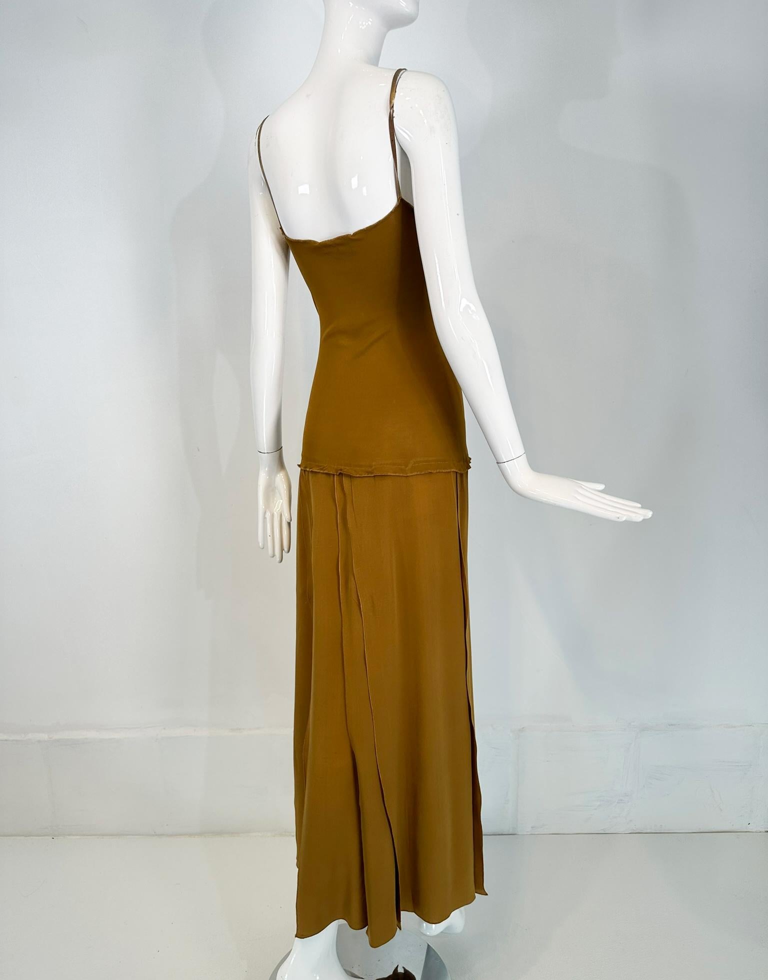 1990s Genny Gold Jersey Gold Silk Chiffon Car Wash Skirt Evening Dress For Sale 5