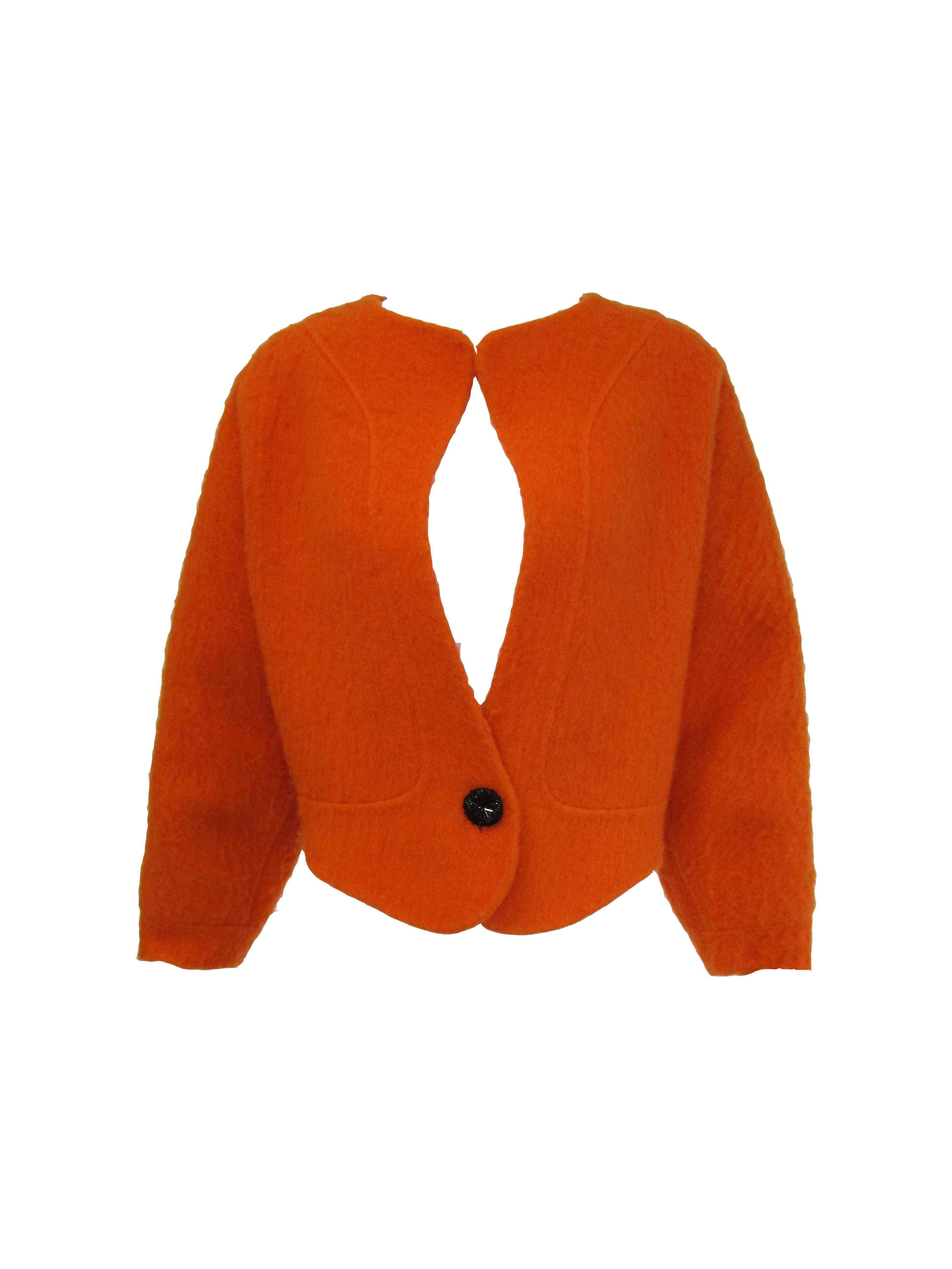 Red  1990s Geoffery Beene Bright Orange Mohair Jacket - Cropped  For Sale