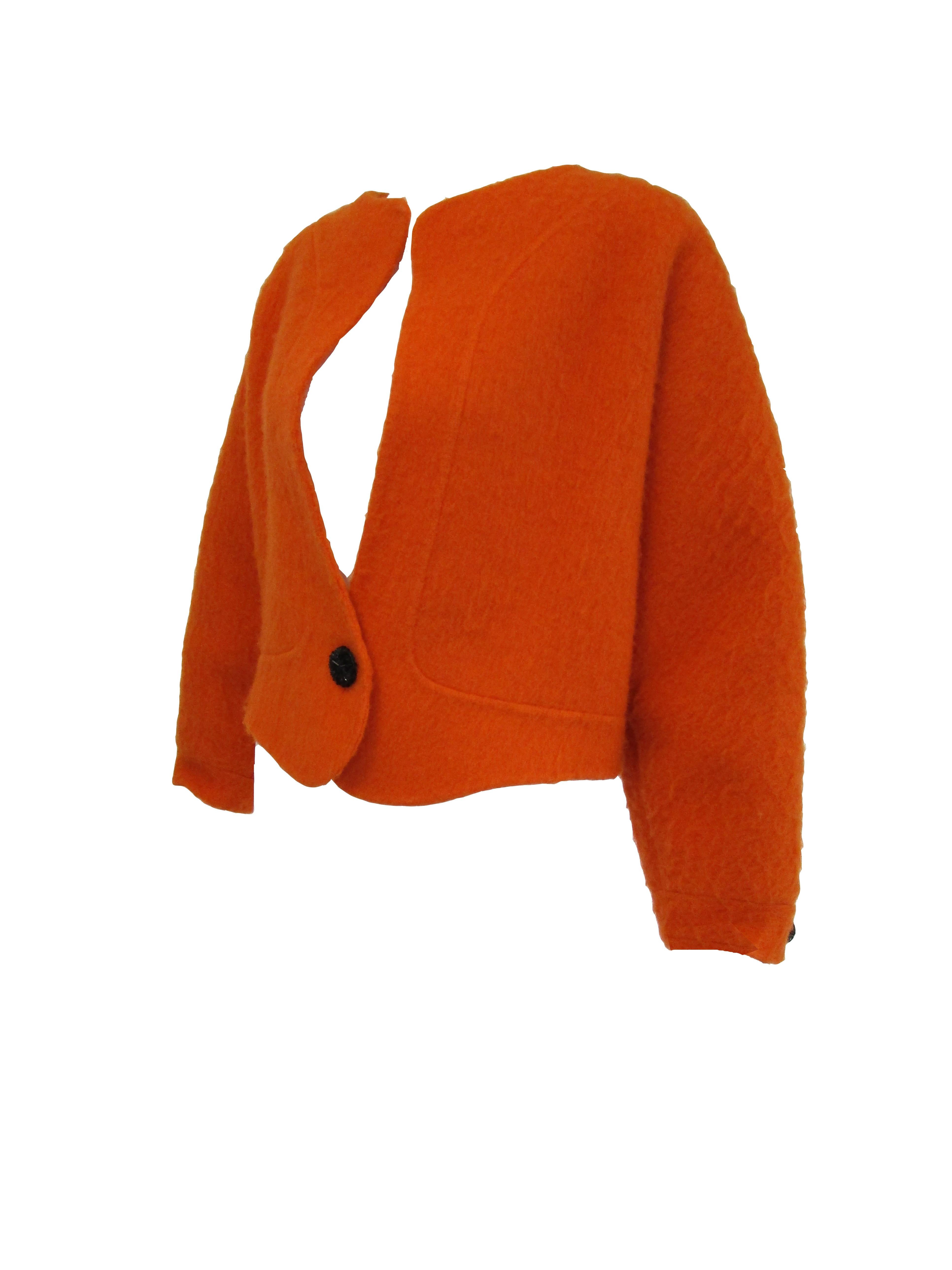  1990s Geoffery Beene Bright Orange Mohair Jacket - Cropped  For Sale 1